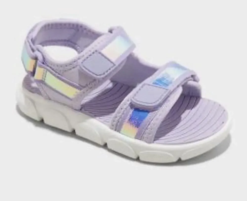 Girls Lavender Sport Sandals Size 9 Toddler Hook & Loop Holographic New